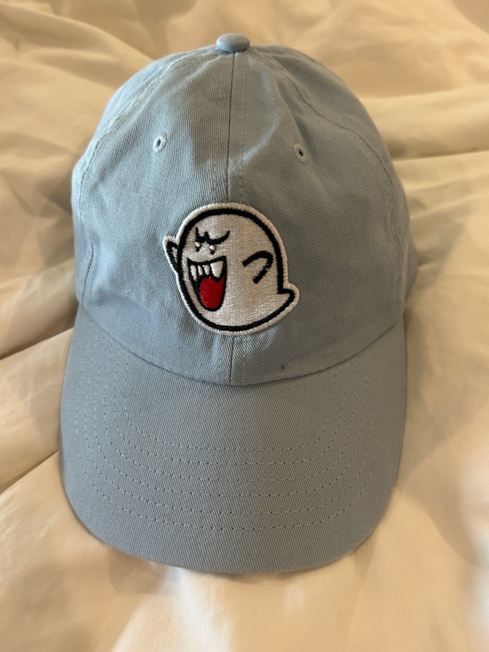 Light Blue Baseball Cap with Boo Ghost Patch embroidered